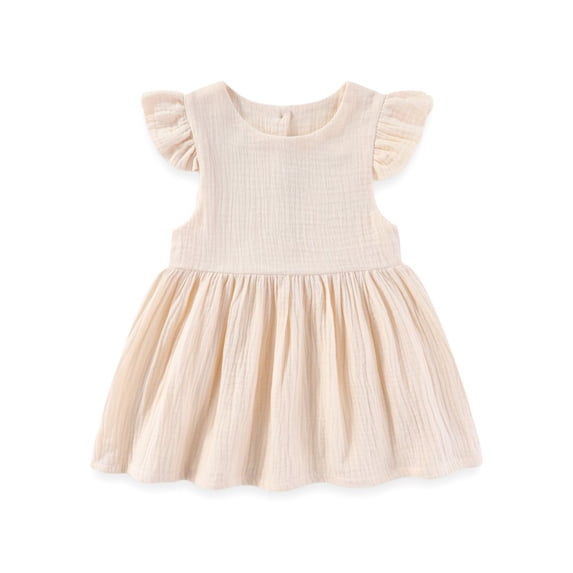 Toddler Baby Girl Dress Summer Cotton Linen Ruffle Halter Sleeveless Kids Casual Beach Party Dresses,1-7 Years