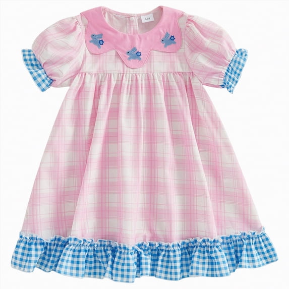 Toddler Baby Girl Easter Dress Kids Girls Carrot Embroidery Short Sleeve A-Line Dresses Casual Summer Clothes