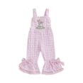 thumbnail image 1 of Toddler Baby Girl Easter Outfit One Piece Easter Overalls Bunny Embroidery Romper Flare Pants Sleeveless Plaid Bow Bell Bottom Jumpsuit, 1 of 2
