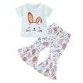 thumbnail image 1 of Toddler Baby Girl Easter Outfits Short Sleeve Letter Shirts Bunny Flared Bell Bottom Pants Set Easter Summer Clothes 6M-4T, 1 of 9