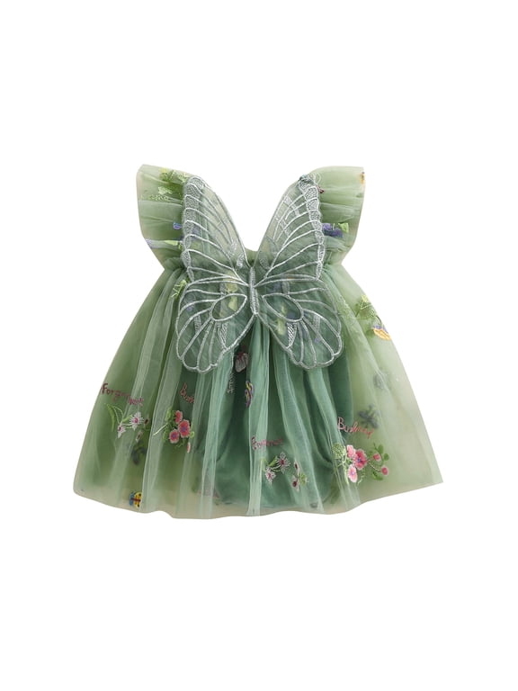 Toddler Baby Girl Fairy Butterfly Wings Romper Dress Sleeveless Mesh Floral Tulle Tutu Dress Summer Princess Dresses First Birthday Outfit
