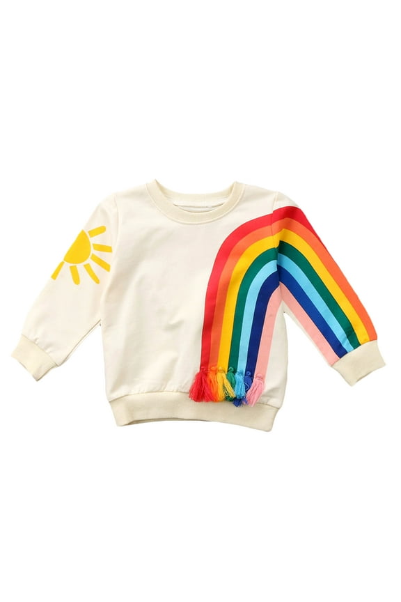 Toddler Baby Girl Fall Casual Rainbow Long Sleeve Cotton Sweatshirt Tops Clothes