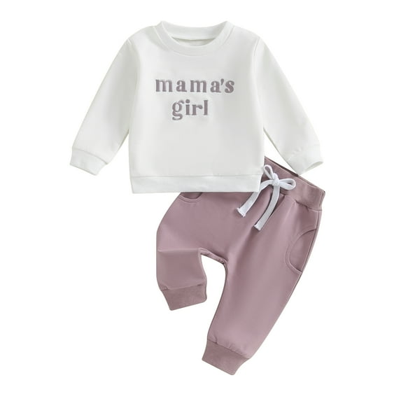 Toddler Baby Girl Fall Clothes 3M 6M 12M 18M 24M 3Y Letter Embroidery Print Long Sleeve Pullover Pants Outfit Suit