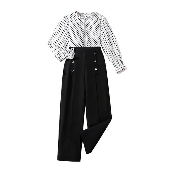 Toddler Baby Girl Fall Clothes Ruffle Kids Girls Autumn Winter Fashion Dot Print Long Sleeve Tops Solid Color Straight Leg Trousers Outfits Suit 2 Piece Outfit for 7-8 Years