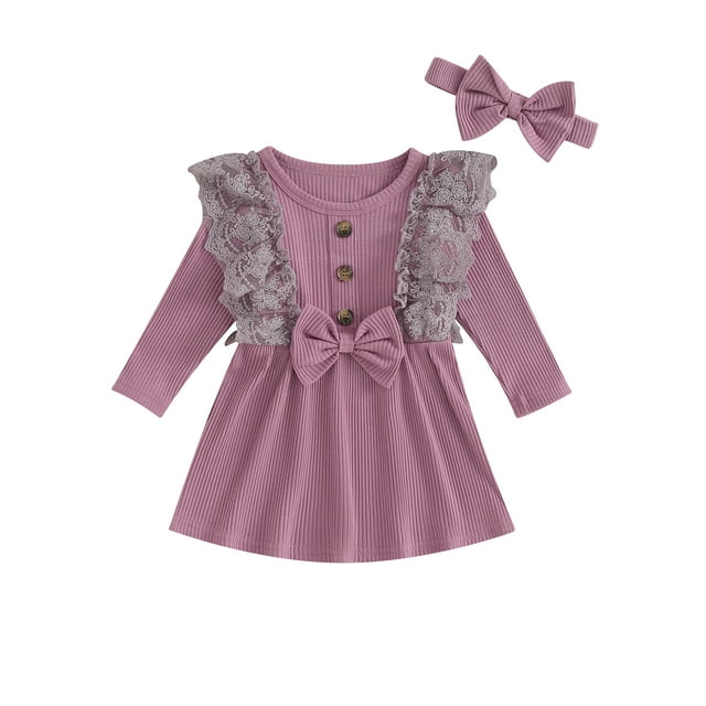 Toddler Baby Girl Fall Dress Ribbed Long Sleeves A-line Princess ...