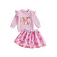 thumbnail image 1 of Toddler Baby Girl Fall Outfit 3 6 9 12 18 24 Months 2T 3T Letter Embroidery Long Sleeve Crew Neck Pullover with Bow Pattern Mesh Skirt Clothing Set, 1 of 9