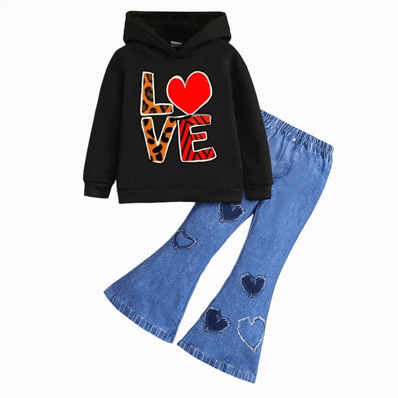 Toddler Baby Girl Fall Winter Clothes 24 Months 2T 3T 4T 5T 6T 7T Girls Long Sleeve Sweatshirt Pullover Tops + Flare Pants Outfit Set Toddler Girl Outfit F Size 3-4 Years