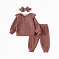 thumbnail image 1 of Toddler Baby Girl Fall Winter Clothes Long Sleeve Sweatsui | Warm Fleece Long Sleeve Ruffle Top,Stretch Sweat Pants,Matching Bow Headband,3Pcs,Infant Toddler Girl Outfits Fall Winter, 1 of 5