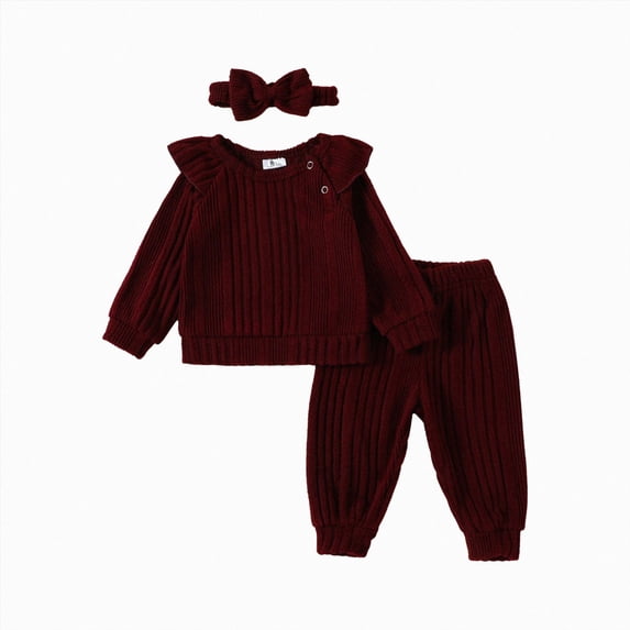 Toddler Baby Girl Fall Winter Clothes Long Sleeve Sweatsui | Warm Fleece Long Sleeve Ruffle Top,Stretch Sweat Pants,Matching Bow Headband,3Pcs,Infant Toddler Girl Outfits Fall Winter