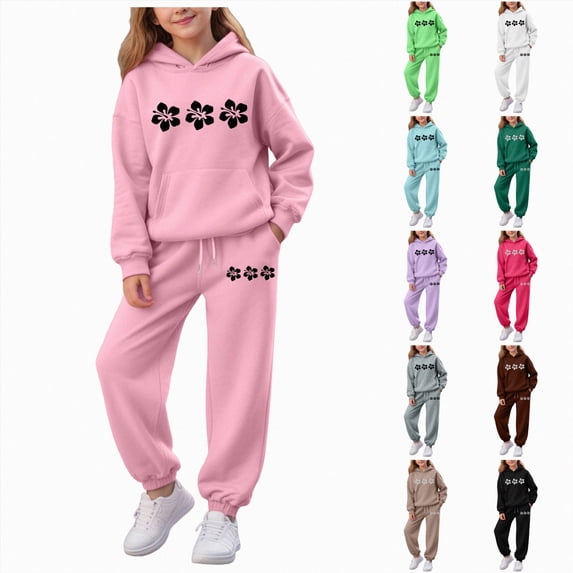 Toddler Baby Girl Fall Winter Outfit Long Sleeve Printed Top and Pants Set Sweatsuit(Grey,11-12 Years)