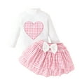 thumbnail image 1 of Toddler Baby Girl Fall Winter Outfit Turtleneck Kitted Sweater Top Plaid Layered Skirt Sets Love Heart Clothes 12M-5Y, 1 of 5