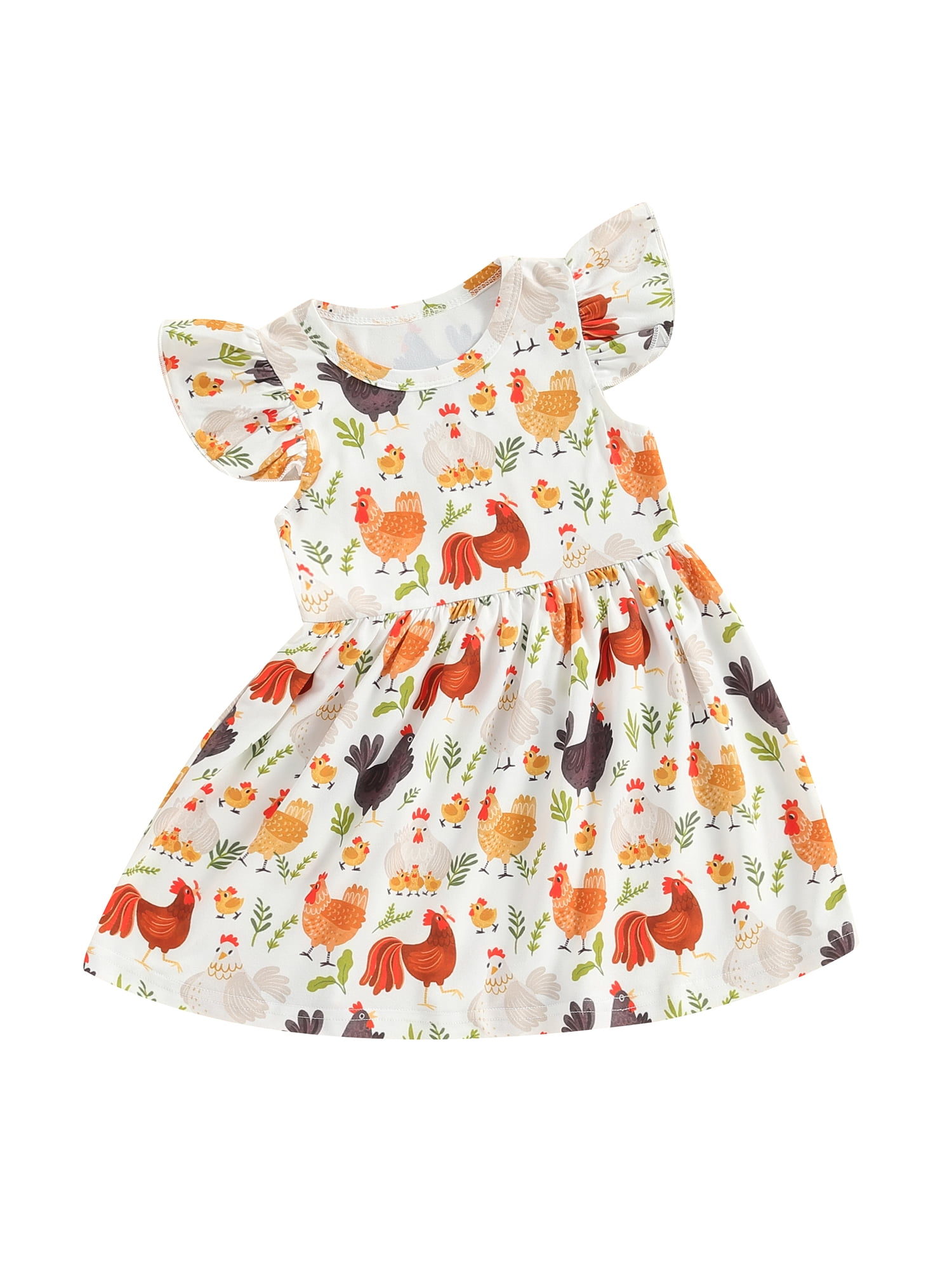 Toddler Baby Girl Farm Clothes Summer Fly Sleeve Cartoon Hen Rooster