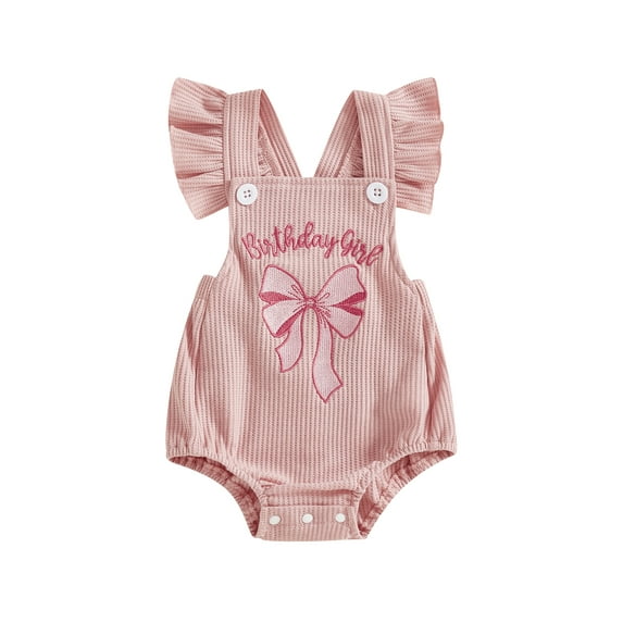 Toddler Baby Girl First Birthday Romper 6 12 18 24 Months 2T 3T Letter Bow Embroidery Ruffled Flying Sleeve Infant Jumpsuit for Summer