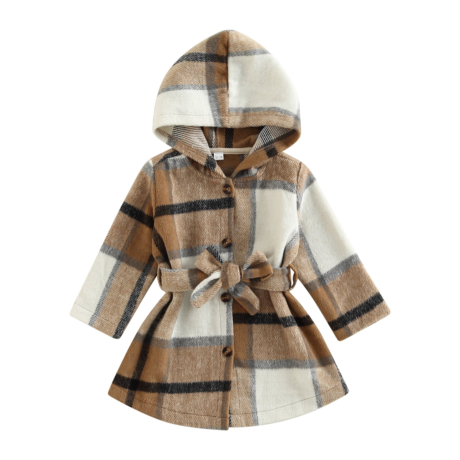 Toddler Baby Girl Fleece Dress Coat 3M 6M 9M 12M 18M 24M 3Y Button Down Plaid Hooded Jacket