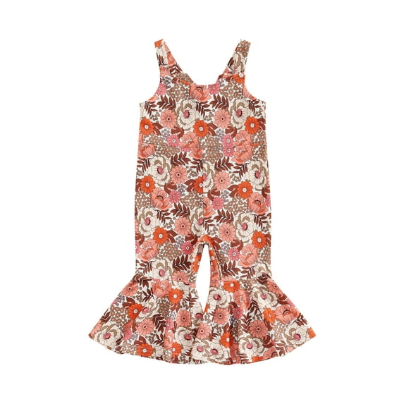 Toddler Baby Girl Floral Jumpsuits Kids Flower Strap One Piece Overall Romper Flare Pants Clothes