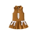 thumbnail image 1 of Toddler Baby Girl Football Outfit Rugby Embroidery Sleeveless Lapel Bow Ruffle Hem Dress, 1 of 6