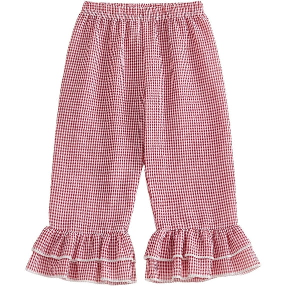 Toddler Baby Girl Gingham Pants Retro Elastic Waist Plaid Long Pants Casual Sweatpants Bottoms Summer Pants for Toddler