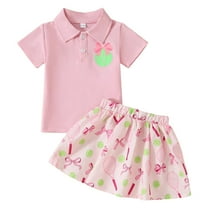 Toddler Baby Girl Golf Outfit Short Sleeve Hole in One Golf Polo Shirt Mini Skirt Set Cute Girls Summer Clothes Toddler Golf Dress With Shorts