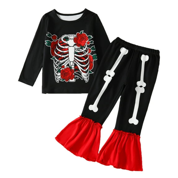 Toddler Baby Girl Halloween Clothes Infant Skeleton Sweatshirt Tops Flare Pants Fall Winter Outfits Set 0-3T