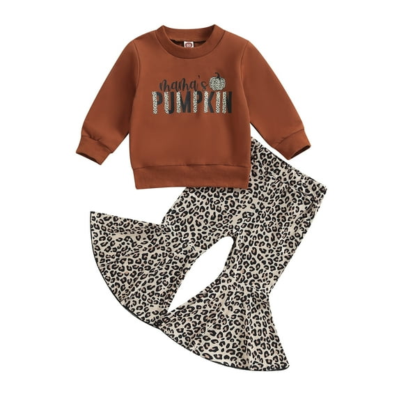 Toddler Baby Girl Halloween Clothes Letters 6M 12M 18M 24M 3Y 4Y Sweatshirt Pumpkin Bell Bottoms Pants Set Fall Winter Outfit