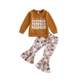 thumbnail image 1 of Toddler Baby Girl Halloween Clothes Long Sleeve Pumpkin Sweatshirt Tops Bell Bottom Pants Set Fall Winter Outfits, 1 of 8