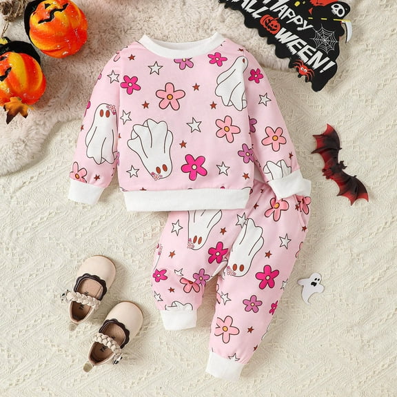 Toddler Baby Girl Halloween Clothes Pumpkin Outfits Pullover Sweatshirt Tops Long Pants Fall Winter Clothes Set