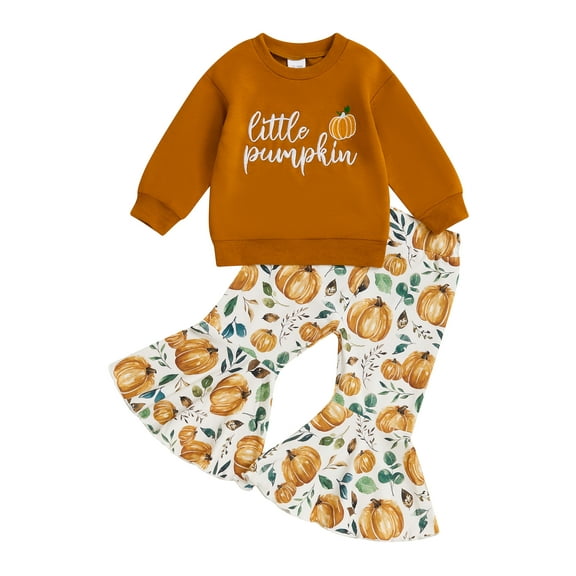 Toddler Baby Girl Halloween Clothes Pumpkin Outfits Set Pullover Sweatshirt Tops+Flare Pants Fall Winter Baby Clothes