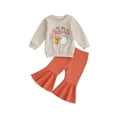 thumbnail image 1 of Toddler Baby Girl Halloween Outfit Pumpkin Sweatshirt Long Sleeve Shirts Tops Bell Bottoms Flare Pants Set Fall Winter Clothes, 1 of 8