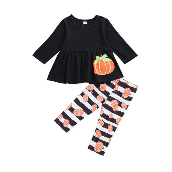 Toddler Baby Girl Halloween Outfit Tops Dress Pants Long Sleeve Ruffle Shirts Ghost Legging 2Pcs Fall Clothes Sets