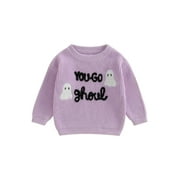 SXYPAYXS Toddler Baby Boy Girl Halloween Outfit Knit Chunky Ghost Sweaters Crew Neck Pullover Sweatshirt Tops Fall Winter Clothes