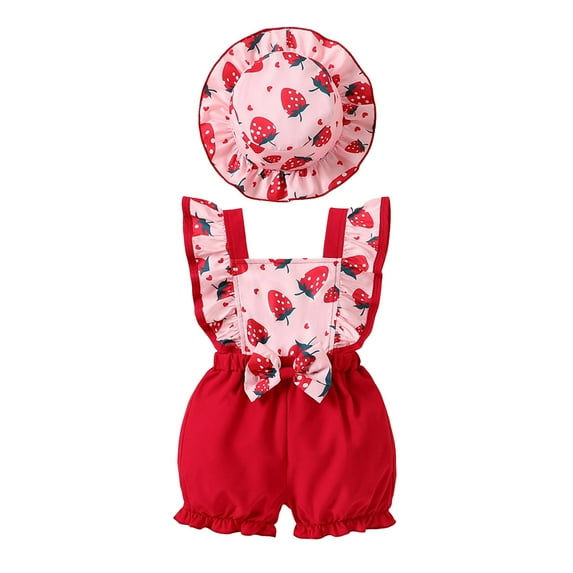 Toddler Baby Girl Heart Print Suspender Romper Jumpsuit Playsuit Holiday Clothes Kids Summer Outfit Girls Summer Set 3-24 Months,9-12 Months
