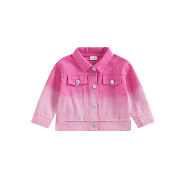 Toddler Baby Girl Jeans Jacket Gradient Floral Print Casual Button Down Denim Jacket Top Coat