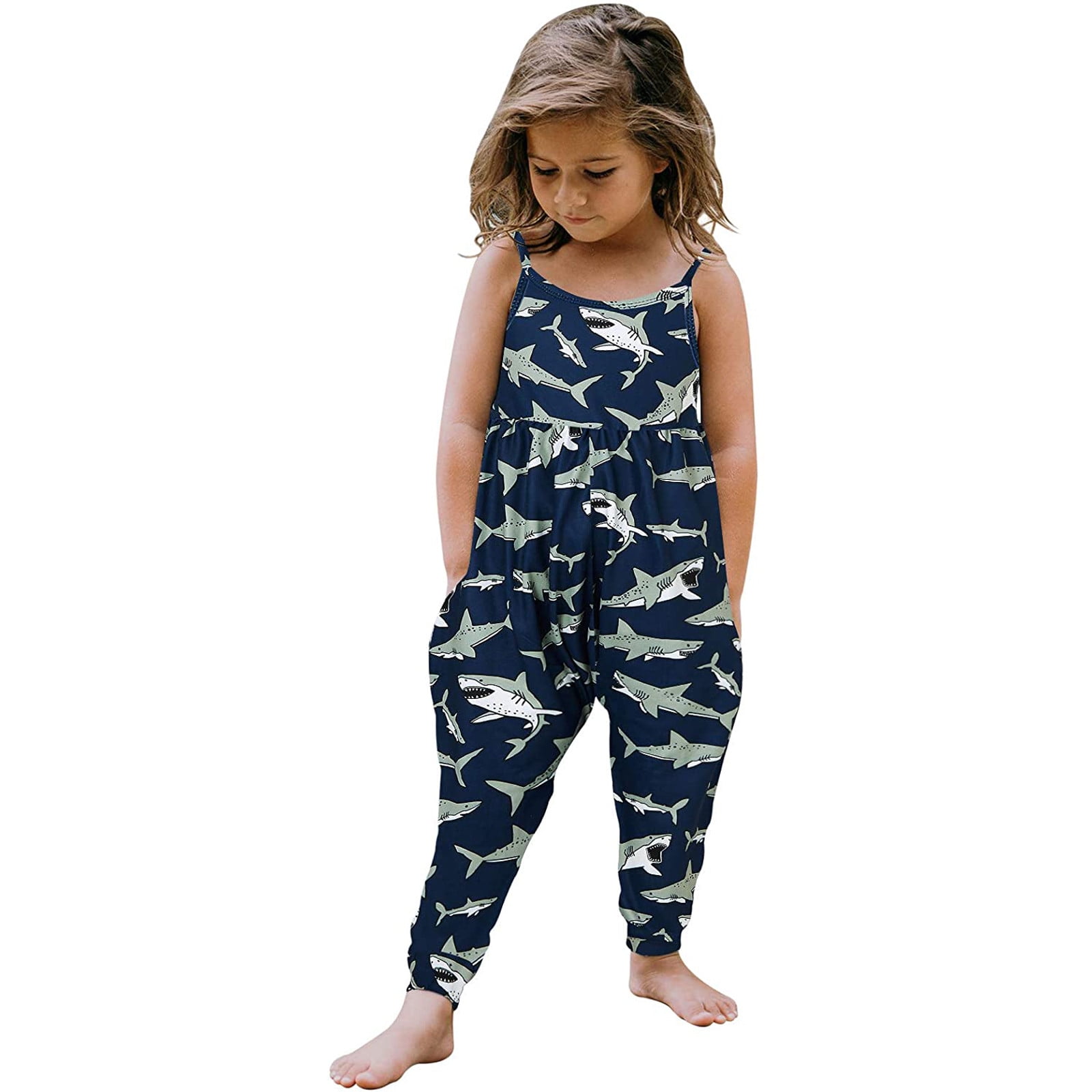 Women's Cute Dinosaur Pockets Sleeveless Jumpsuit