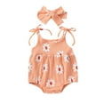 thumbnail image 1 of Toddler Baby Girl Jumpsuit Set Summer Floral Print Bandage Sleeveless Rompers and Stretch Headband, 1 of 8
