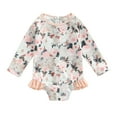 thumbnail image 1 of Toddler Baby Girl Jumpsuit Swimsuit, Flower Print Long Sleeve Round Neck Ruffle One Piece Bikini Bathing Suit 1-4Years Old, 1 of 10