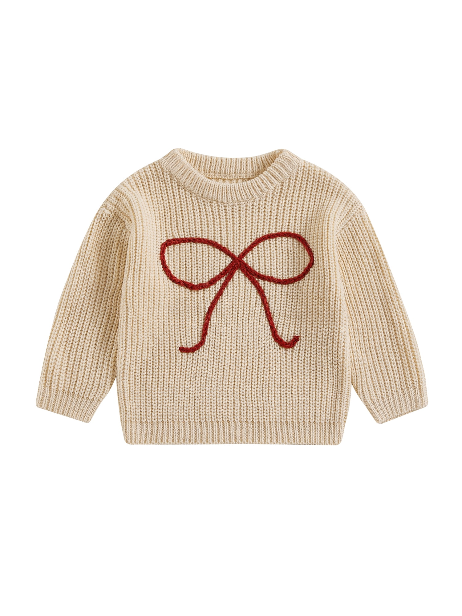 Toddler Baby Girl Knit Sweater Bowknot Embroidery Loose Knit Pullover