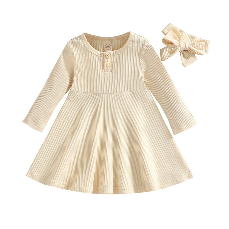 Toddler Baby Girl Knit Sweater Dress Infant Solid Color Ribbed 