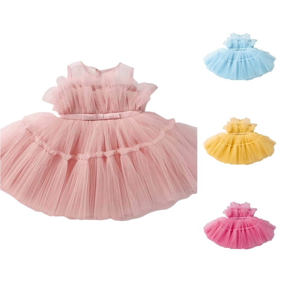 Toddler Baby Girl Lace Sleeveless Dress Solid Color Bow Dress Puffy Dress Suitable for Wedding Party Prom Girls Dress 12-18 Months