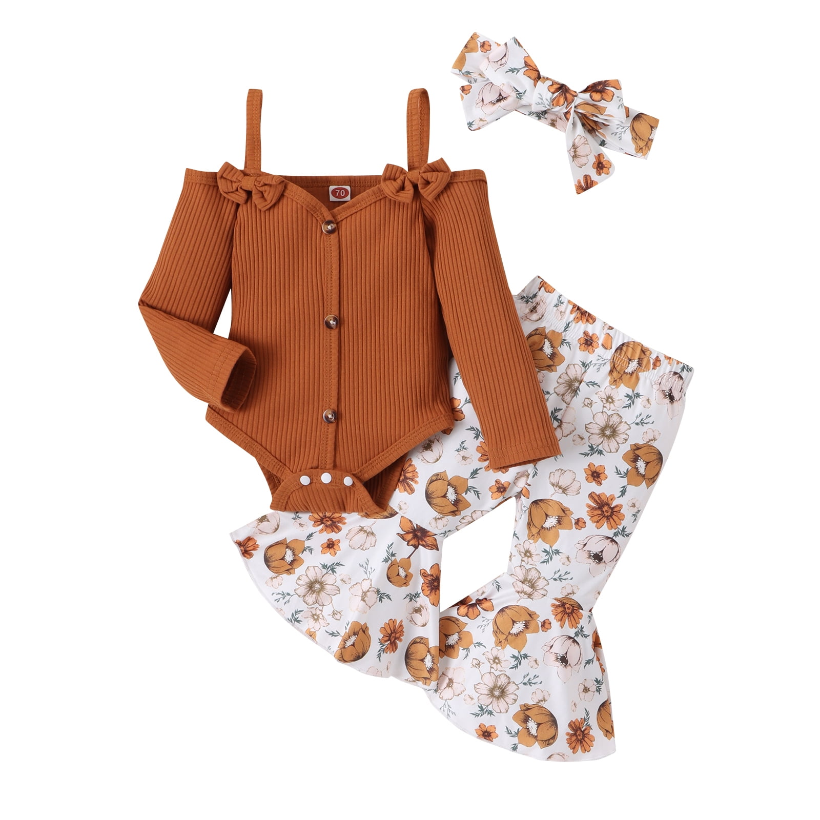 Toddler Baby Girl Leopard Bell Bottoms Outfit Off Shoulder Shirt Flower