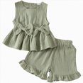 thumbnail image 1 of Toddler Baby Girl Linen Outfit Ruffle Vest Top & Ruffled Shorts Set 12M-3T Toddler Girl Summer Clothes, 1 of 9
