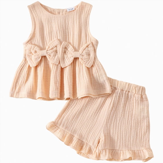 Toddler Baby Girl Linen Outfit Ruffle Vest Top & Ruffled Shorts Set 12M-3T Toddler Girl Summer Clothes