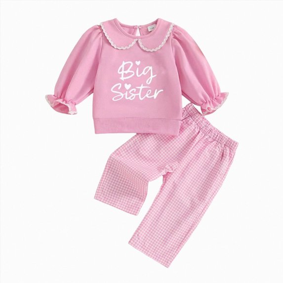 Toddler Baby Girl Long Sleeve Crew Neck Top & Pants Set - Two-Tone Top And Solid Pants for Outings 6-12 Months 12-24 Months 2t 3t 4t 5t 6t 7t 8t 9t Children Light Pink 2-3 Years