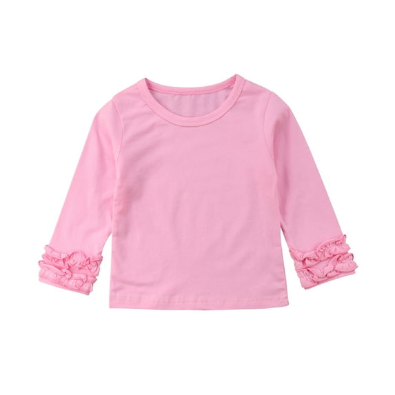 Toddler Baby Girl Long Sleeve T-shirt Crew Neck Cotton Ruffles Solid Color Tops for Spring and Autumn