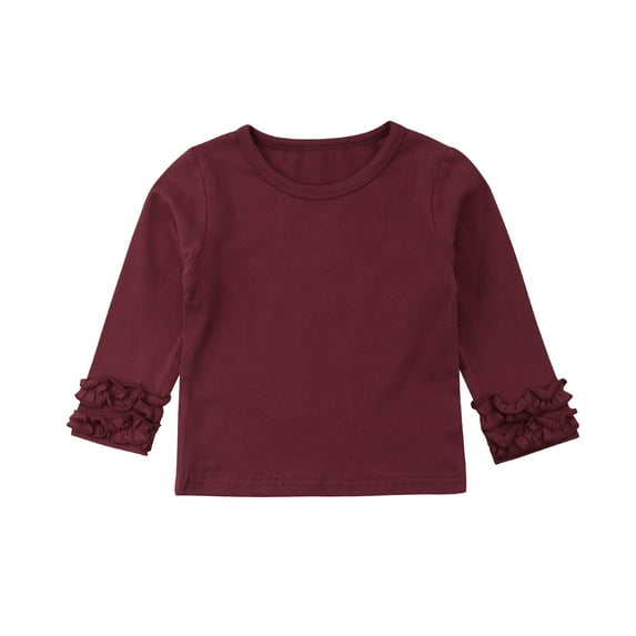 Toddler Baby Girl Long Sleeve T-shirt Crew Neck Cotton Ruffles Solid Color Tops for Spring and Autumn