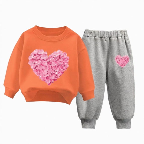 Toddler Baby Girl Matching Outfits Fall Clothes Long Sleeve Winter Sweatsuit Sets 6-12 Months 12-24 Months 2t 3t 4t 5t 6t 7t 8t 9t Children Orange 1-2 Years