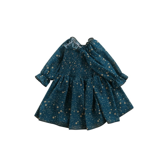 Toddler Baby Girl Off Shoulder Pleated Dress Ruffle Long Sleeve Flare Dress Fall Outfit for Wedding