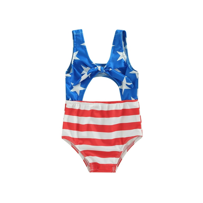 Toddler Baby Girl One Piece 4th of July Swimsuit Cutout Stars and Stripes  Swimwear Summer Beach Bathing Suit 