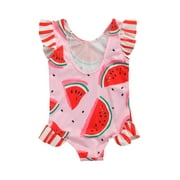 Toddler Baby Girl One Piece Swimsuit Backless Ruffle Bathing Suits Daisy Print Beachwear Tankini