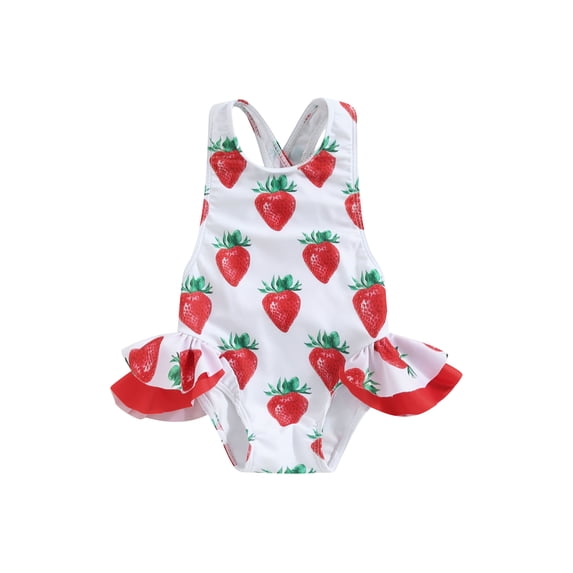 Toddler Baby Girl One Piece Swimsuit Fruit Strap Sleeveless Bathing Suit Backless Ruffles Swimwear Kids Summer Beach Wear