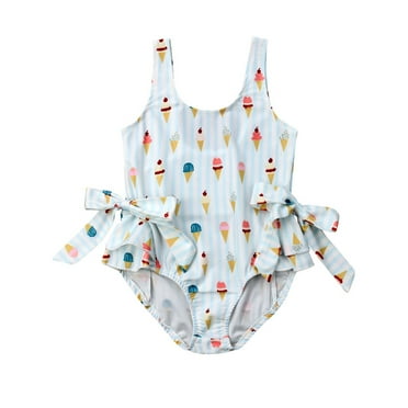 Toddler Baby Girl One Piece Swimsuit Ice Cream Print Bowknot Swimwear Kids Beach Bathing Suit